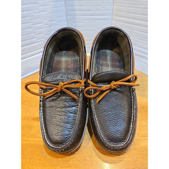 LL Bean Leather Slippers Flannel Lined Rubber Soles Mens 9M Preppy Outdoor Maine - Picture 2 of 10